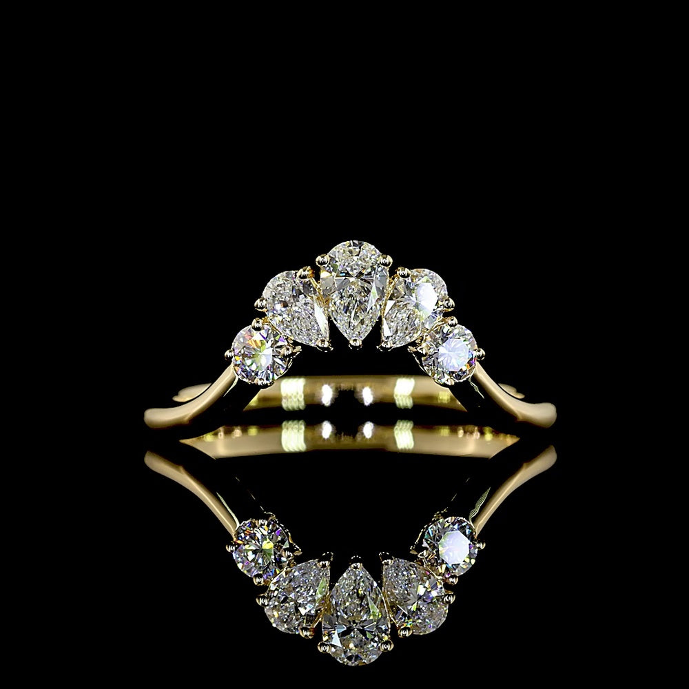 14K Yellow Gold Contour Five-Stone Eternity Band with Pear and Round Cut Lab-Grown Diamonds - 0.49 Carat Total Diamond Weight - Covaloro Fine Jewelry