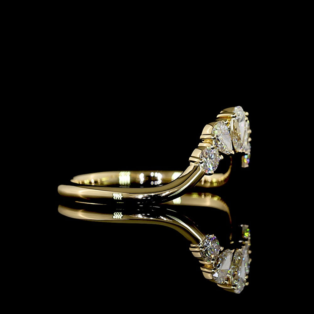14K Yellow Gold Contour Five-Stone Eternity Band with Pear and Round Cut Lab-Grown Diamonds - 0.49 Carat Total Diamond Weight - Covaloro Fine Jewelry