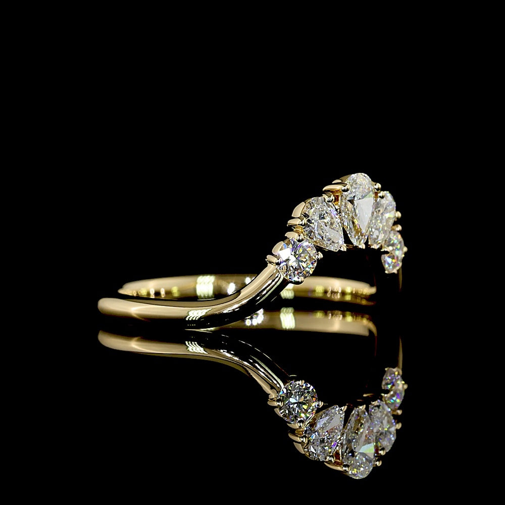 14K Yellow Gold Contour Five-Stone Eternity Band with Pear and Round Cut Lab-Grown Diamonds - 0.49 Carat Total Diamond Weight - Covaloro Fine Jewelry