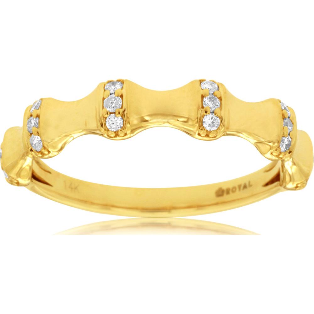 14K Yellow Gold Contour Wave Diamond Band with Round Brilliant Cut Diamonds - 0.14 Carat Total Weight - Royal Jewelry