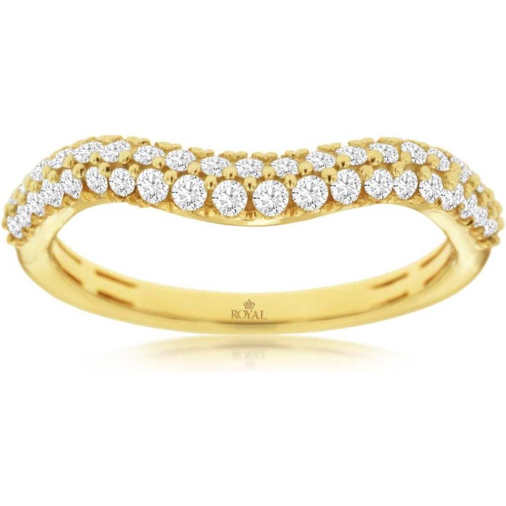 14K Yellow Gold Contoured Diamond Wedding Band with Milgrain-Edged Round Brilliant Cut Diamonds - 0.40 Carat Total Diamond Weight - Royal Jewelry