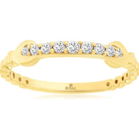 14K Yellow Gold Contoured Diamond Wedding Band with Round Brilliant Prong-Set Diamonds - 0.17 Carat Total Weight - Royal Jewelry