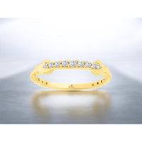 14K Yellow Gold Contoured Diamond Wedding Band with Round Brilliant Prong-Set Diamonds - 0.17 Carat Total Weight - Royal Jewelry
