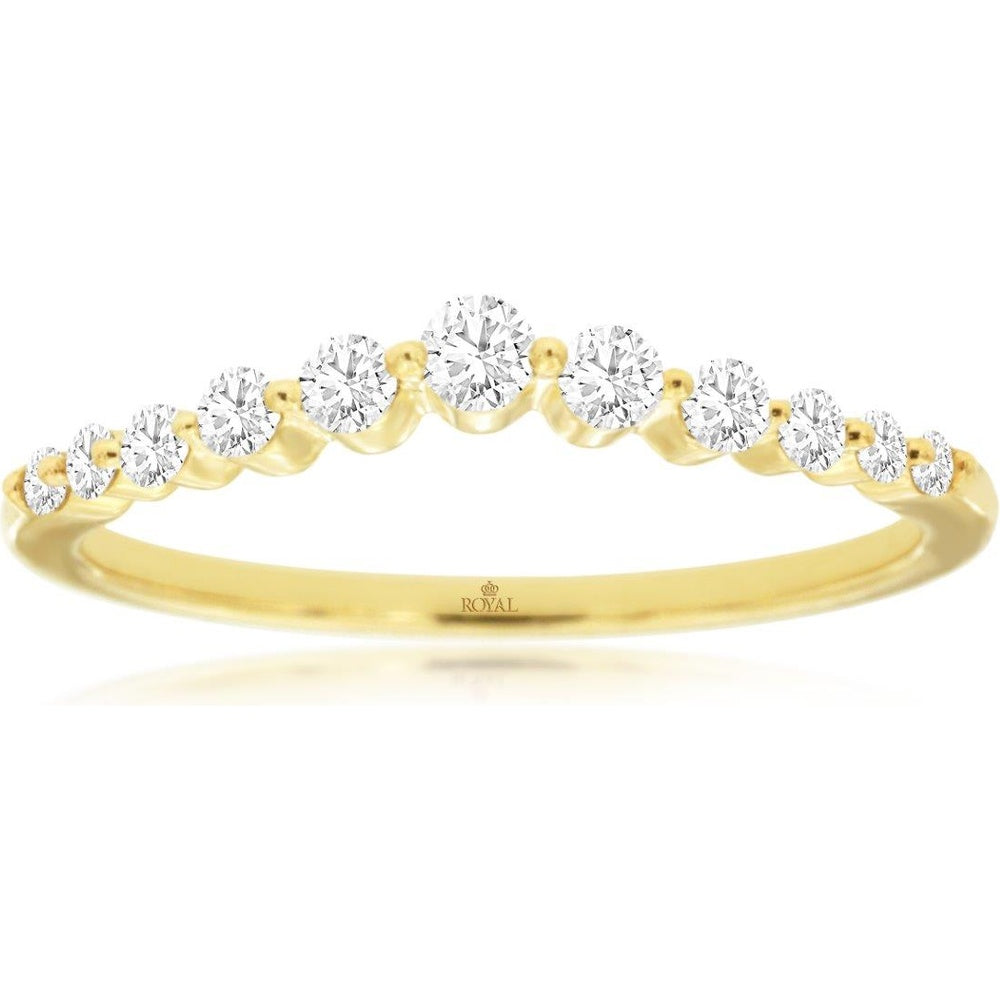 14K Yellow Gold Contoured Diamond Wedding Band with Round Brilliant Prong-Set Diamonds - 0.25 Carat Total Diamond Weight - Royal Jewelry