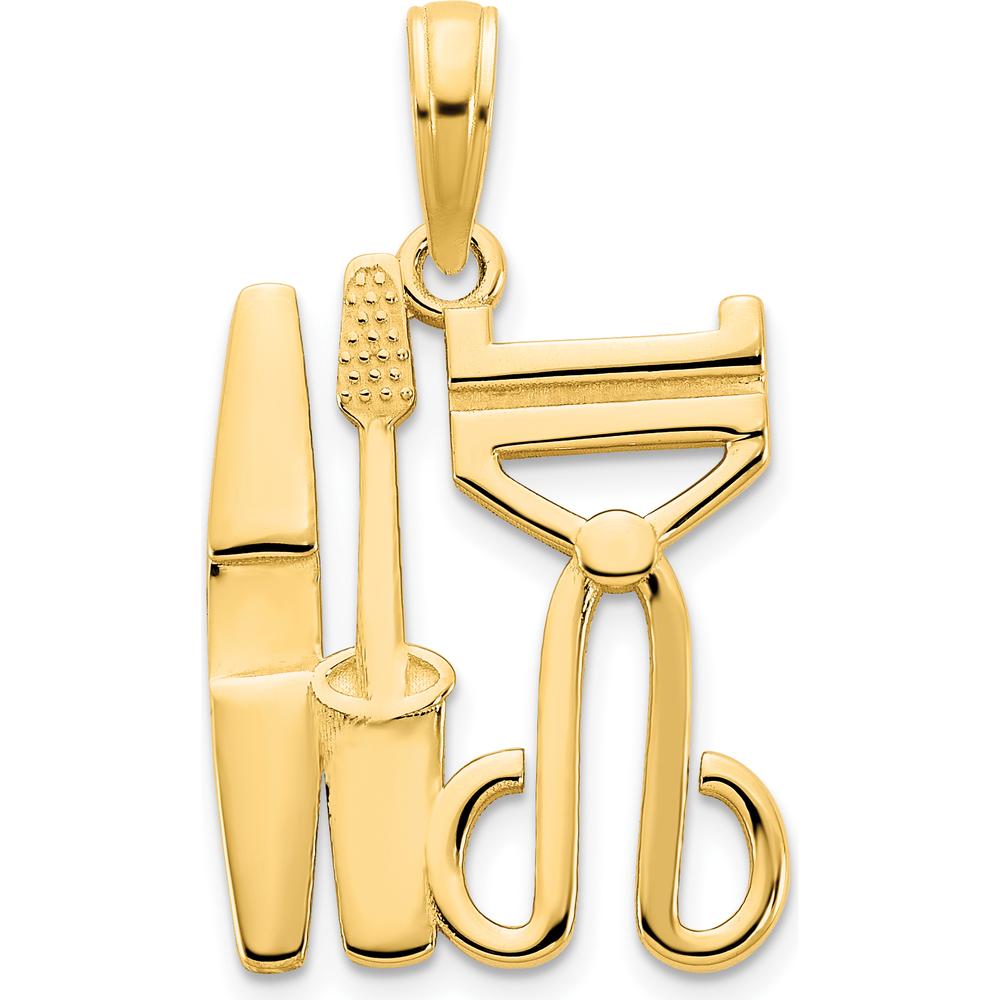 14K Yellow Gold Cosmetic Tools Pendant - Polished Finish, 19mm Length by Oro Pregiato