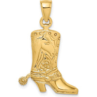 14K Yellow Gold Cowboy Boot with Spur Charm Pendant - Polished Finish by Oro Pregiato