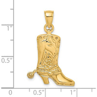 14K Yellow Gold Cowboy Boot with Spur Charm Pendant - Polished Finish by Oro Pregiato