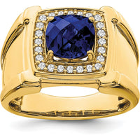 14K Yellow Gold Created Cushion-Cut Sapphire and Diamond Men's Ring - 2.47 Carat Total Gemstone Weight by 0
