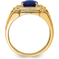 14K Yellow Gold Created Cushion-Cut Sapphire and Diamond Men's Ring - 2.47 Carat Total Gemstone Weight by 0