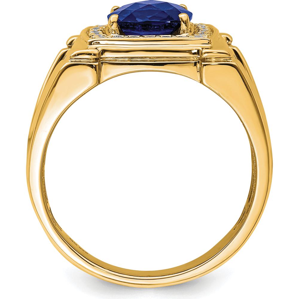 14K Yellow Gold Created Cushion-Cut Sapphire and Diamond Men's Ring - 2.47 Carat Total Gemstone Weight by 0