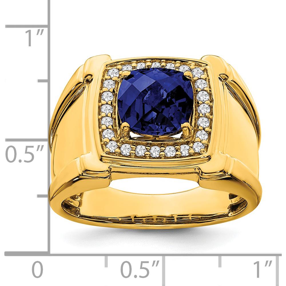 14K Yellow Gold Created Cushion-Cut Sapphire and Diamond Men's Ring - 2.47 Carat Total Gemstone Weight by 0