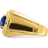 14K Yellow Gold Created Cushion-Cut Sapphire and Diamond Men's Ring - 2.47 Carat Total Gemstone Weight by 0