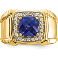 14K Yellow Gold Created Cushion-Cut Sapphire and Diamond Men's Ring - 2.47 Carat Total Gemstone Weight by 0