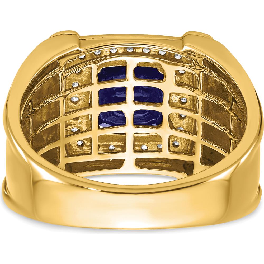 14K Yellow Gold Created Cushion-Cut Sapphire and Diamond Men's Ring - 2.47 Carat Total Gemstone Weight by 0
