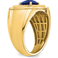 14K Yellow Gold Created Cushion-Cut Sapphire and Diamond Men's Ring - 2.47 Carat Total Gemstone Weight by 0