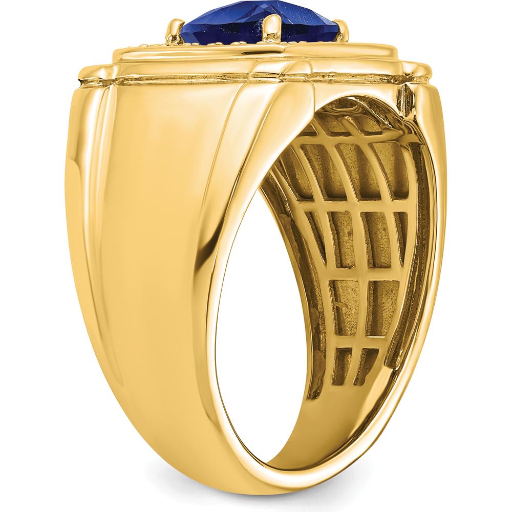 14K Yellow Gold Created Cushion-Cut Sapphire and Diamond Men's Ring - 2.47 Carat Total Gemstone Weight by 0