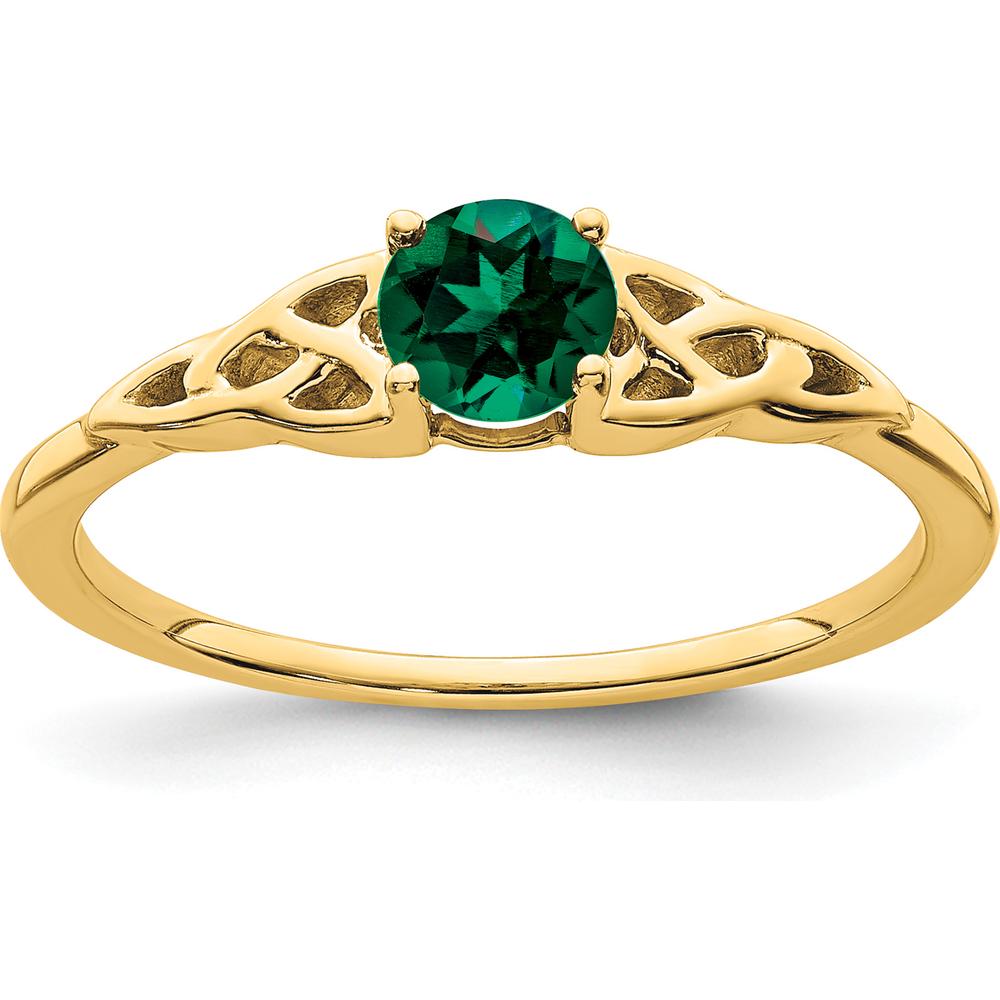 14K Yellow Gold Created Emerald Celtic Knot Ring - 4.5mm Round Lab-Created Emerald by 0