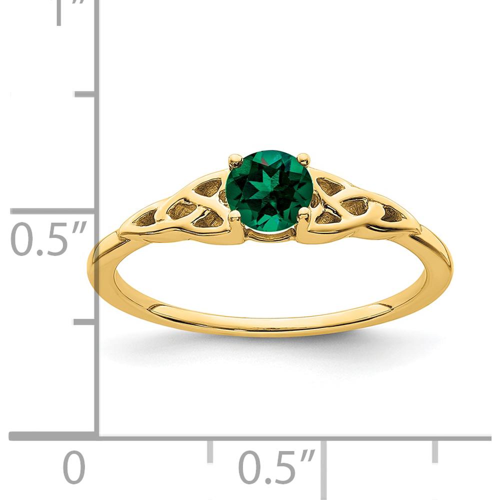 14K Yellow Gold Created Emerald Celtic Knot Ring - 4.5mm Round Lab-Created Emerald by 0