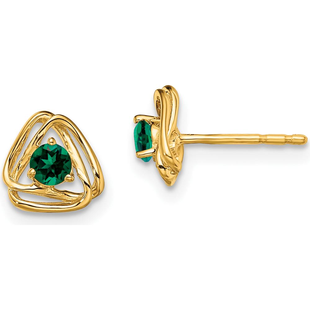 14K Yellow Gold Created Emerald Post Earrings - 0.12 Carat Total Emerald Weight by Oro Pregiato
