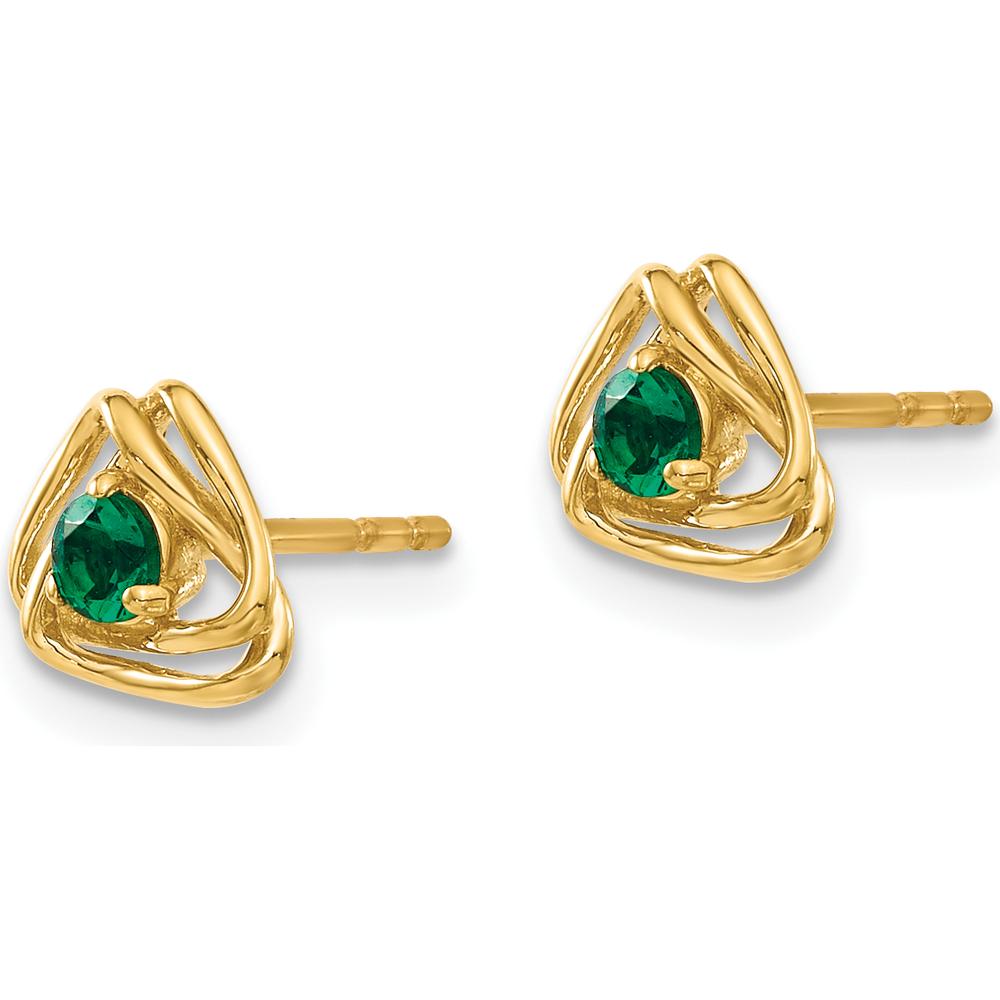 14K Yellow Gold Created Emerald Post Earrings - 0.12 Carat Total Emerald Weight by Oro Pregiato