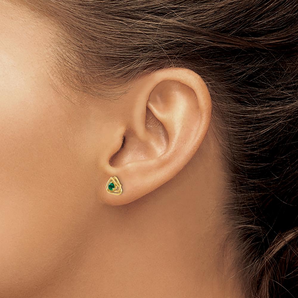 14K Yellow Gold Created Emerald Post Earrings - 0.12 Carat Total Emerald Weight by Oro Pregiato