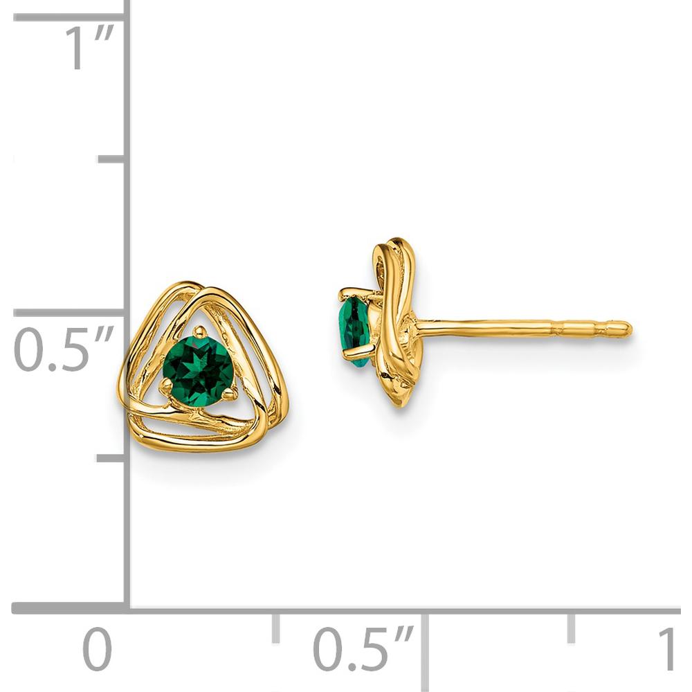 14K Yellow Gold Created Emerald Post Earrings - 0.12 Carat Total Emerald Weight by Oro Pregiato