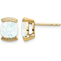 14K Yellow Gold Created Opal Cushion Cut Stud Earrings - 0.892 Carat Total Weight by Monteluci Fine Jewelry