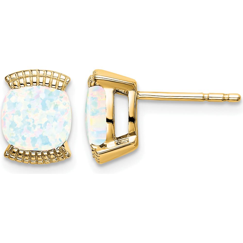 14K Yellow Gold Created Opal Cushion Cut Stud Earrings - 0.892 Carat Total Weight by Monteluci Fine Jewelry