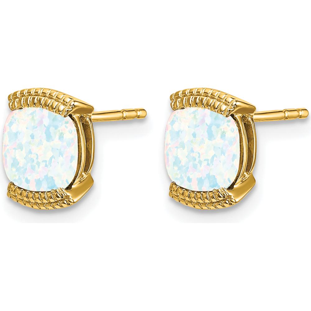 14K Yellow Gold Created Opal Cushion Cut Stud Earrings - 0.892 Carat Total Weight by Monteluci Fine Jewelry