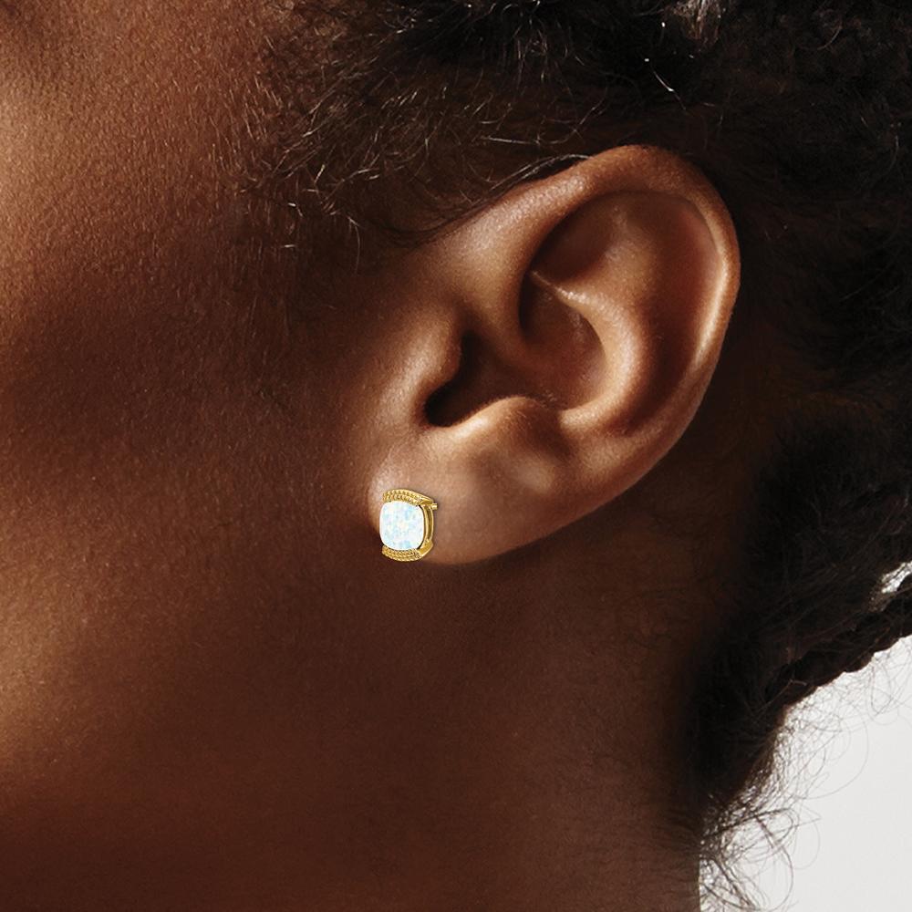 14K Yellow Gold Created Opal Cushion Cut Stud Earrings - 0.892 Carat Total Weight by Monteluci Fine Jewelry