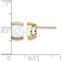 14K Yellow Gold Created Opal Cushion Cut Stud Earrings - 0.892 Carat Total Weight by Monteluci Fine Jewelry
