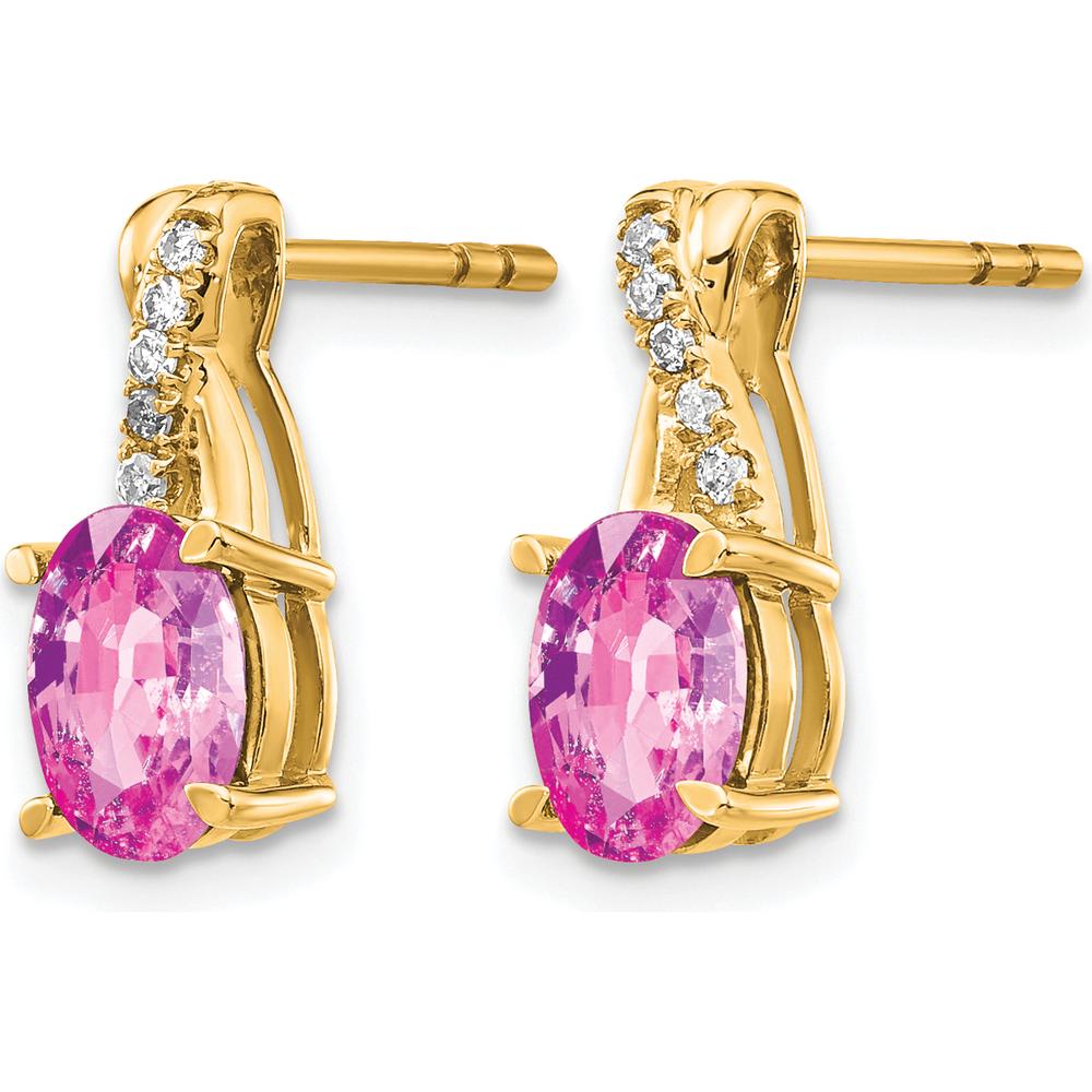 14K Yellow Gold Created Pink Sapphire and Diamond Drop Earrings - 0.12 Carat Total Diamond Weight by Oro Pregiato