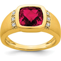 14K Yellow Gold Created Ruby and Diamond Men's Ring - 4.5 Carat Ruby, 0.015 Carat Total Diamond Weight by 0