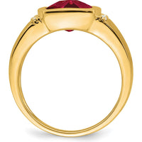14K Yellow Gold Created Ruby and Diamond Men's Ring - 4.5 Carat Ruby, 0.015 Carat Total Diamond Weight by 0
