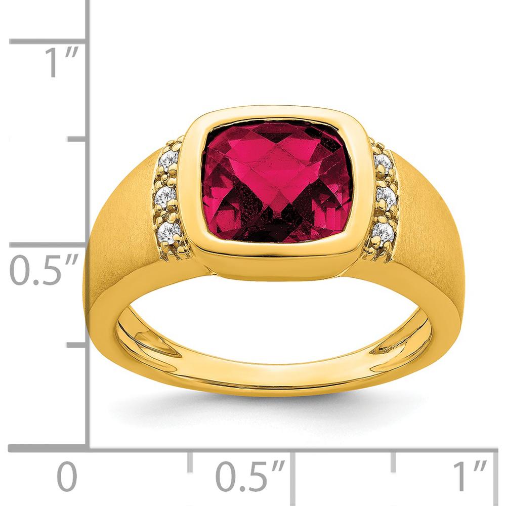 14K Yellow Gold Created Ruby and Diamond Men's Ring - 4.5 Carat Ruby, 0.015 Carat Total Diamond Weight by 0