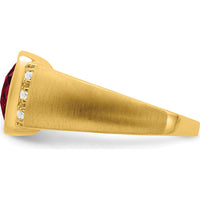 14K Yellow Gold Created Ruby and Diamond Men's Ring - 4.5 Carat Ruby, 0.015 Carat Total Diamond Weight by 0