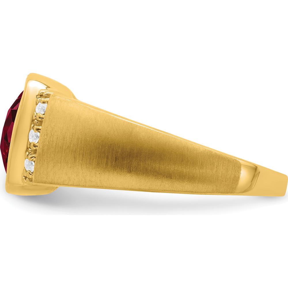 14K Yellow Gold Created Ruby and Diamond Men's Ring - 4.5 Carat Ruby, 0.015 Carat Total Diamond Weight by 0