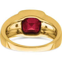 14K Yellow Gold Created Ruby and Diamond Men's Ring - 4.5 Carat Ruby, 0.015 Carat Total Diamond Weight by 0