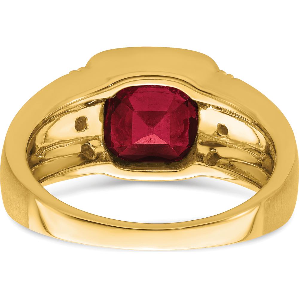 14K Yellow Gold Created Ruby and Diamond Men's Ring - 4.5 Carat Ruby, 0.015 Carat Total Diamond Weight by 0