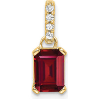 14K Yellow Gold Created Ruby and Round Diamond Pendant - 7 x 5mm Ruby, 0.01 Carat Total Diamond Weight by Oro Pregiato