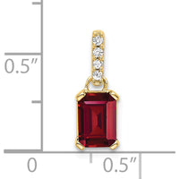 14K Yellow Gold Created Ruby and Round Diamond Pendant - 7 x 5mm Ruby, 0.01 Carat Total Diamond Weight by Oro Pregiato