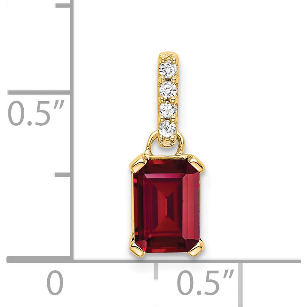 14K Yellow Gold Created Ruby and Round Diamond Pendant - 7 x 5mm Ruby, 0.01 Carat Total Diamond Weight by Oro Pregiato