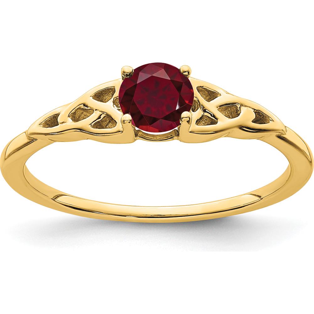 14K Yellow Gold Created Ruby Celtic Knot Ring - 4.5mm Round Lab Created Ruby by 0