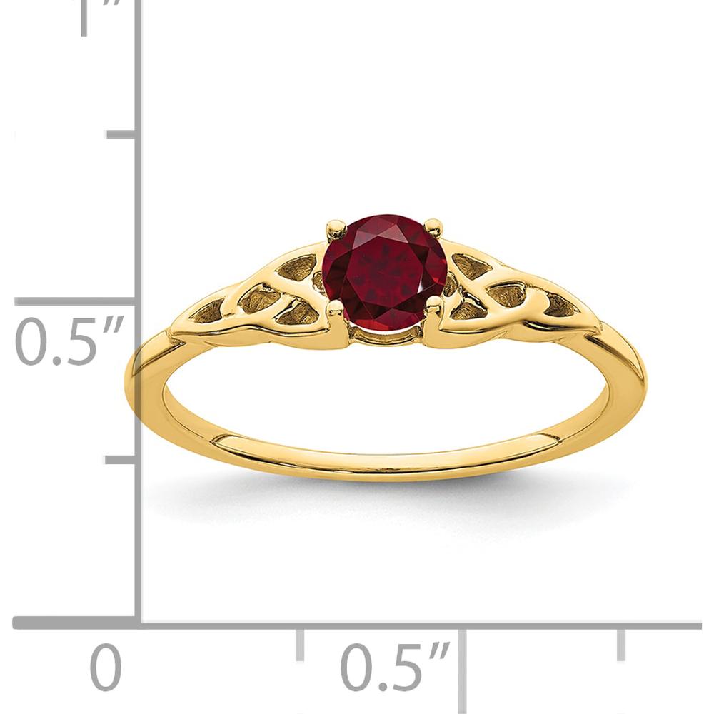 14K Yellow Gold Created Ruby Celtic Knot Ring - 4.5mm Round Lab Created Ruby by 0