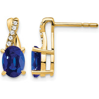 14K Yellow Gold Created Sapphire and Diamond Drop Earrings with Round Diamonds - 0.12 Carat Total Diamond Weight by Oro Pregiato
