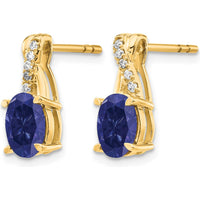 14K Yellow Gold Created Sapphire and Diamond Drop Earrings with Round Diamonds - 0.12 Carat Total Diamond Weight by Oro Pregiato