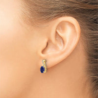 14K Yellow Gold Created Sapphire and Diamond Drop Earrings with Round Diamonds - 0.12 Carat Total Diamond Weight by Oro Pregiato