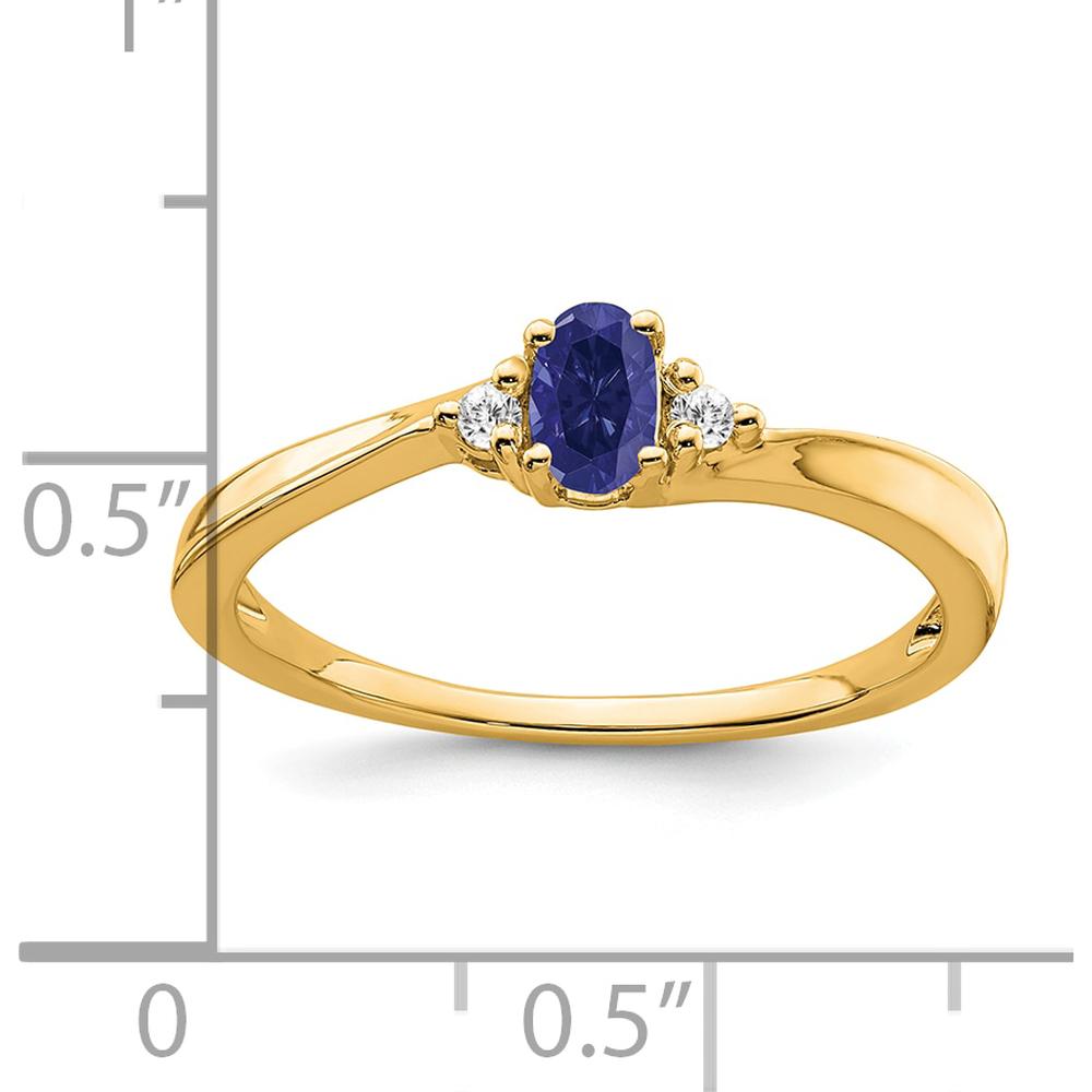 14K Yellow Gold Created Sapphire and Diamond Ring with Oval Sapphire and Round Diamond Accents - 0.02 Carat Total Diamond Weight by 0