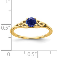14K Yellow Gold Created Sapphire Celtic Knot Ring - 4.5mm Round Sapphire by 0