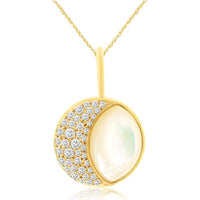 14K Yellow Gold Crescent Diamond and Mother of Pearl Pendant Necklace - 0.24 Carat Total Diamond Weight - Royal Jewelry